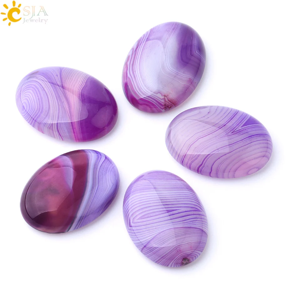 

CSJA Natural Loose Bead Purple Striped Agates Cabochons No Hole Stone for Making Ring Pendant Earrings DIY Handmade Jewelry F787
