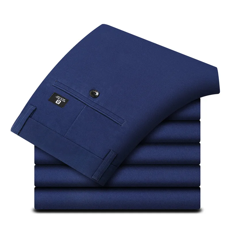 Высокое качество хлопок мужские тонкие повседневные брюки Весна новая молодежная брендовая одежда Бизнес повседневные однотонные брюки - Цвет: Синий