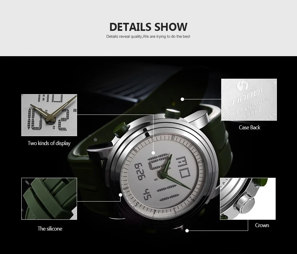 Relogio Masculino SINOBI Sports Digital Quartz Wristwatches Waterproof Quartz Men's Watch Geneva Hybird Watches erkek kol saati
