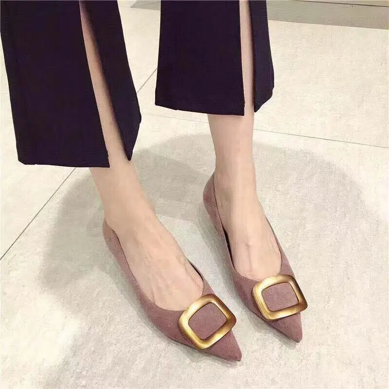 New Fashion Women High Quality Sheepskin Kid Suede Leather Office Lady Pump Med Heels Shollow Elegant Pointed Toe Dress Shoes