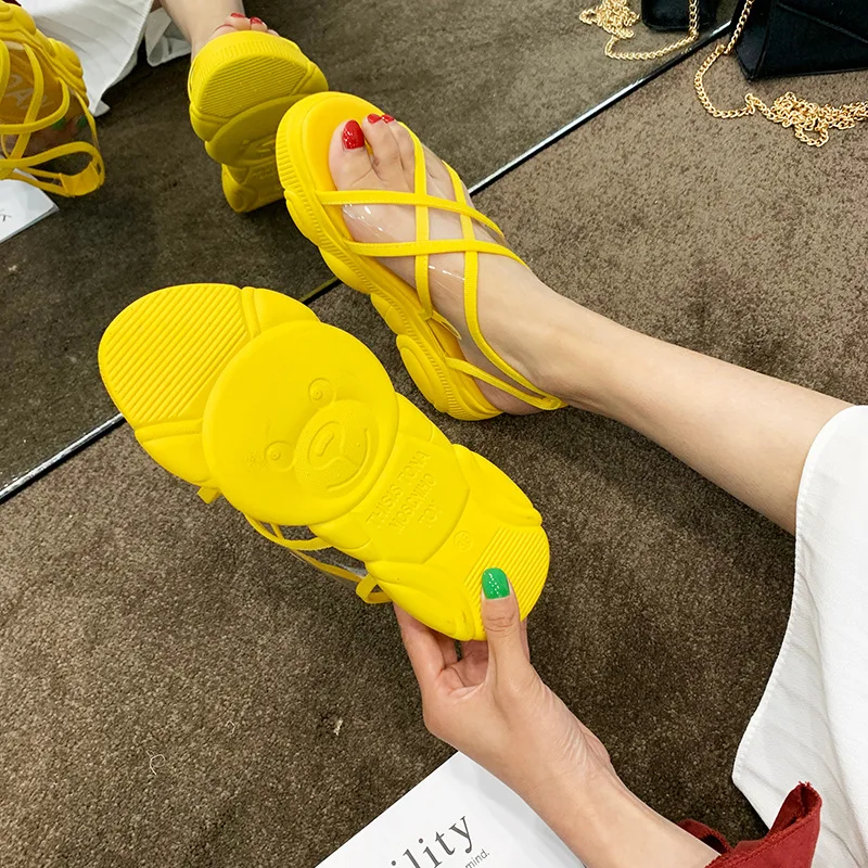 2019 Jelly Shoes Female Sandalias Plataformas Yellow Sandale Peep Toe Chunky Sandals for Women Femme Platform Sandalia Feminina