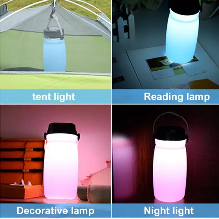 Новый светодиодный туристический светильник на солнечных батарейках, заряжаемая силиконовая бутылка для хранения для походов, кемпинга