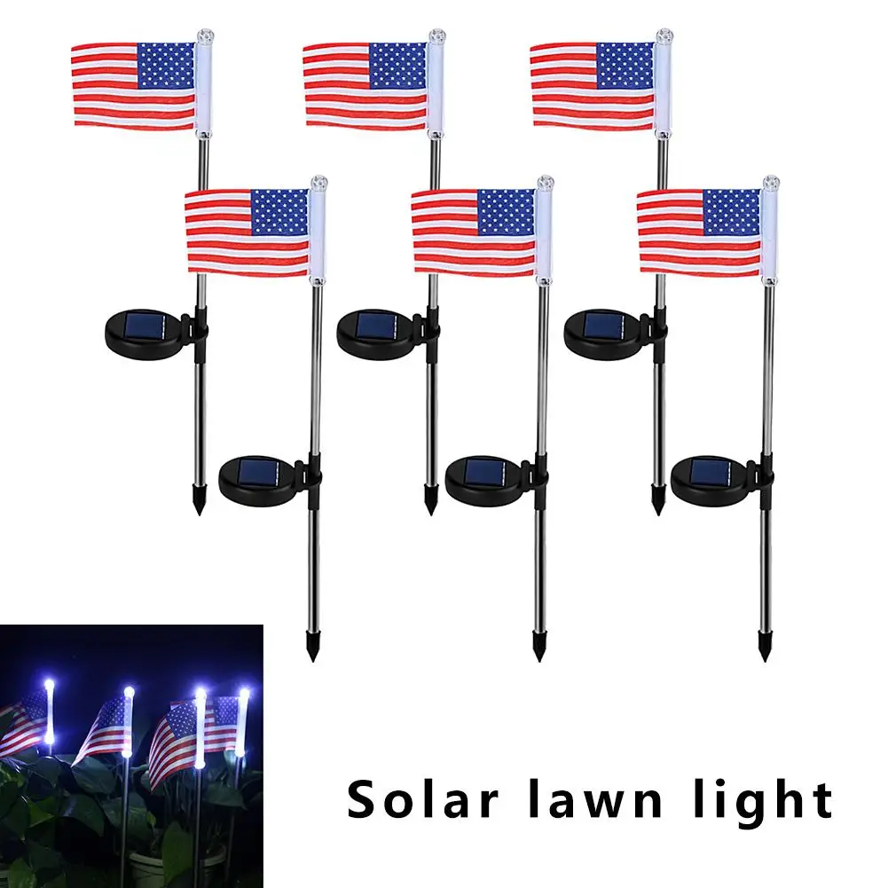 

6pcs/set American Flag Solar Light Outdoor LED Solar Powered Garden Pathway Lawn Light Flag Shaped Landscape Yard Lamp