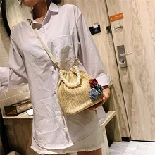 Модные соломенные женские сумки ручной работы из ротанга на плечо Дамская кружевная пляжная сумка на шнурке через плечо летние дорожные сумки модные