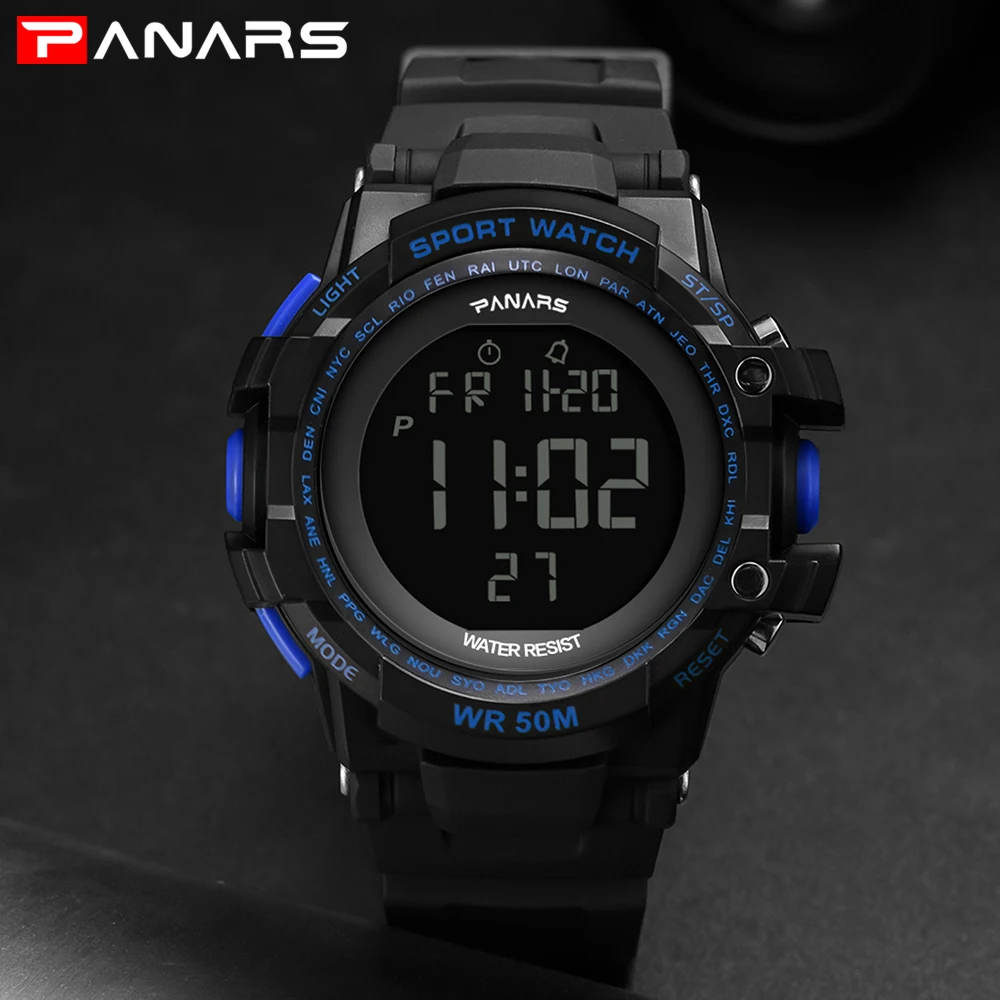 

PANARS Men's Watches LED Digital Watch Fitness G Sport Shock Wrist Watch Black Alarm 50m Waterproof For Men Relogio Masculino