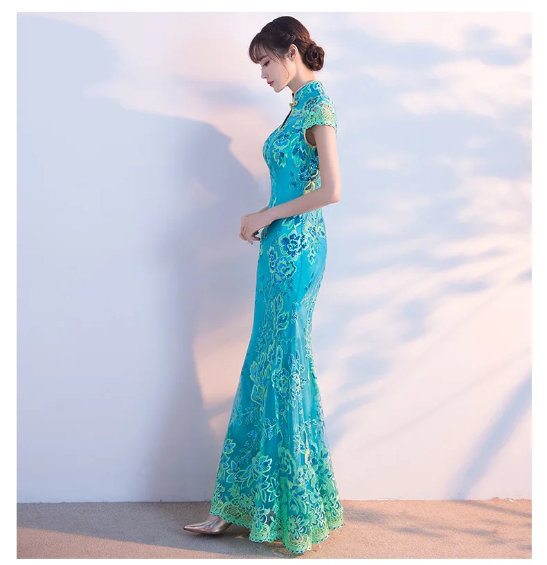 Зеленый Cheongsam для женщин традиционное платье пикантные Свадебные Qipao вышивка китайский Восточный платья для Vestidos Formales Длинные Qi Pao