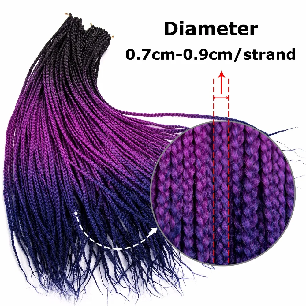 DinDong Ombre Crochet Box Braids Extensions 24 inch Ombre High Temperature Fiber Synthetic Braiding Hair