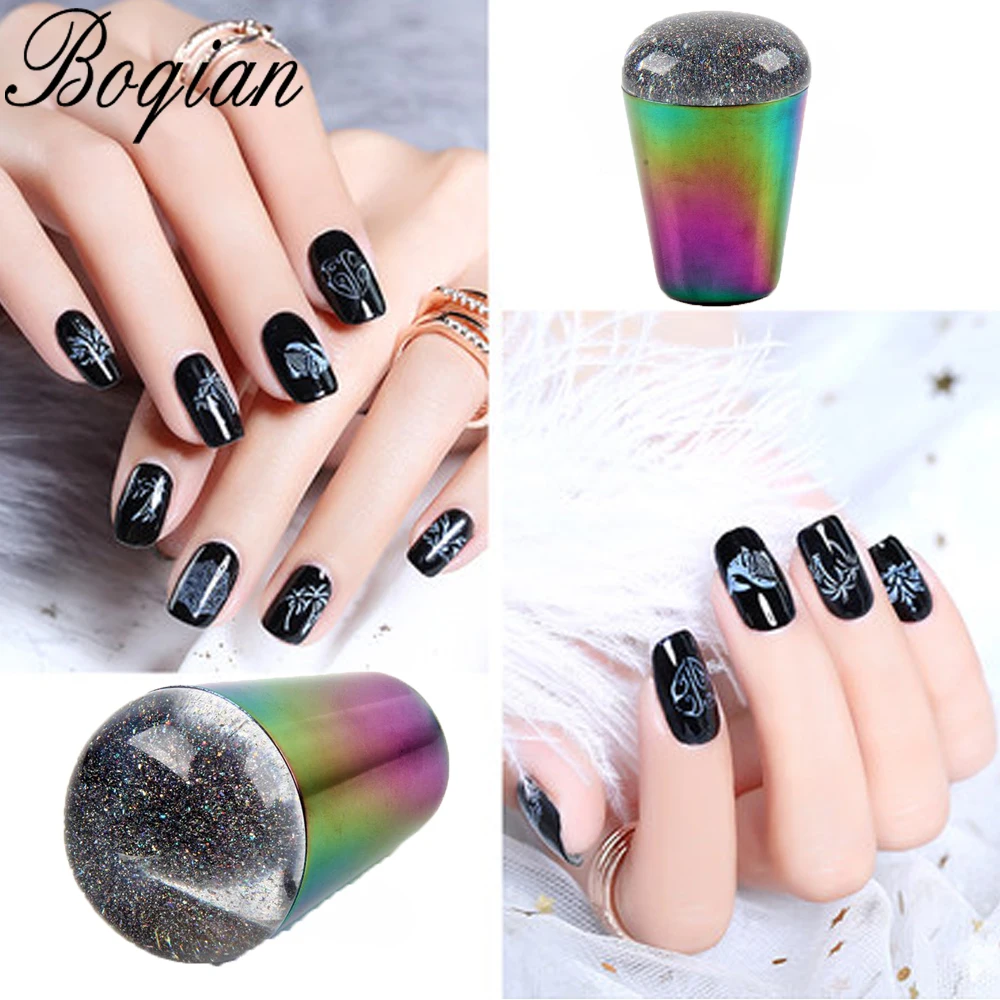 

BQAN Rainbow Handle Nail Stamper Shining Holographic Head Clear Silicone Stamper for Nail Art Stamping Plate