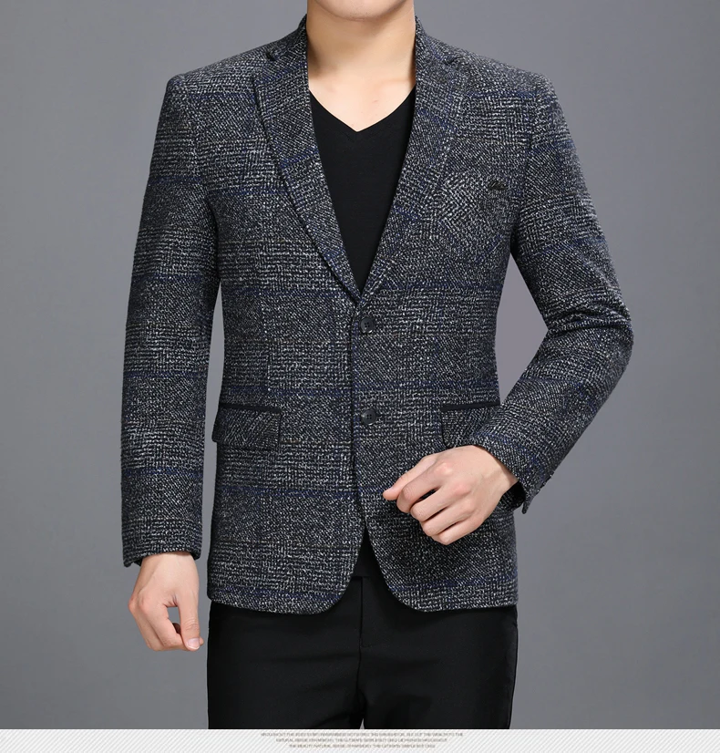 British Style Man Elegant Blazers Coffee Gray Tweed Suit Jacket For Men Slim Fit Blazer Business Casual Outfits Mens Smart Leisure Blazer Male Garment (9)