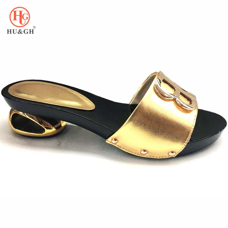 

New Arrival Gold Color Italian Ladies Comfortable Low Heel Women Pumps with Leathe Lady Pumps African Sandal Shoes for Wedding