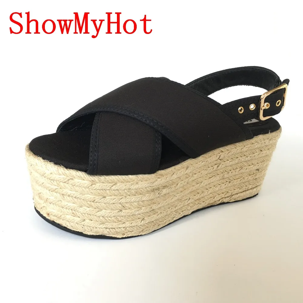 ShowMyHot/Летняя толстая подошва с наклоном; Винтажная обувь на высоком каблуке с круглым носком; женские босоножки; обувь на танкетке; zapatos mujer; босоножки