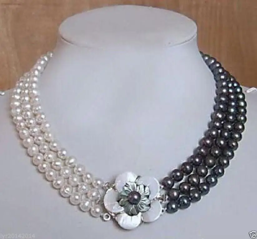 

RHJ0038 Jewelry 3rows 7-8mm white & black Freshwater Akoya Pearl Necklace % Discount AAA