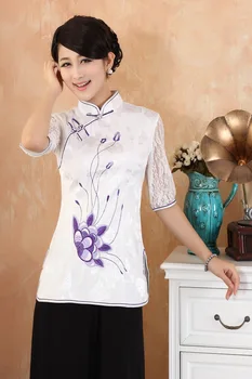 

Chinese Traditional Tops Women Lace Blouse Summer T-shirt Size S-3XL