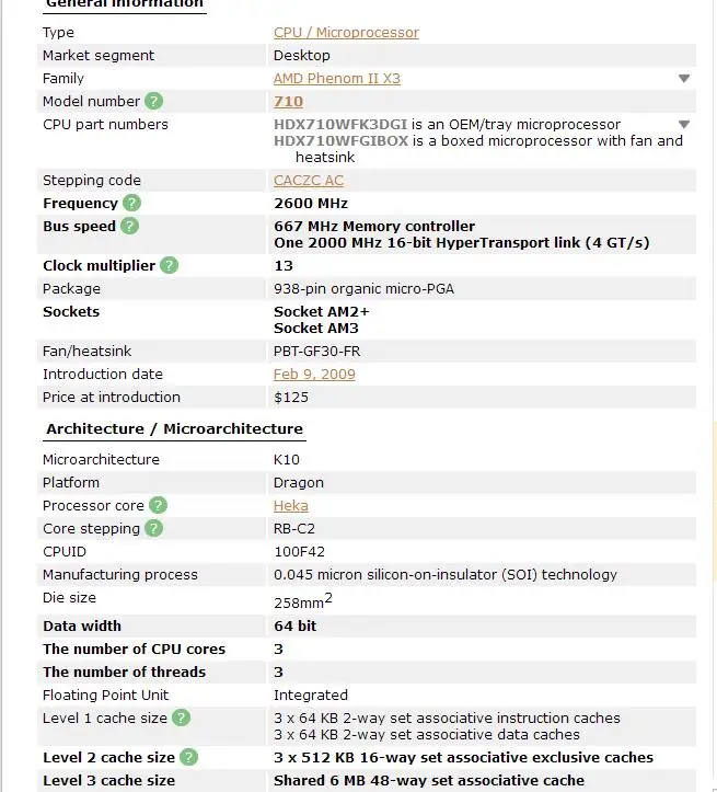 Процессор AMD Phenom II X3 710-HDX710WFK3DGI три ядра AM3 938 cpu