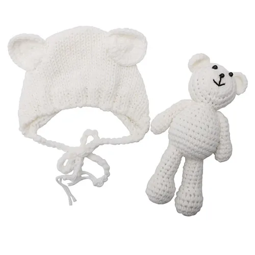 Высококачественная Детская шапка-медвежонок для новорожденных, реквизит для фотосессии, вязаная шапочка, аксессуары для фотосъемки - Цвет: Белый