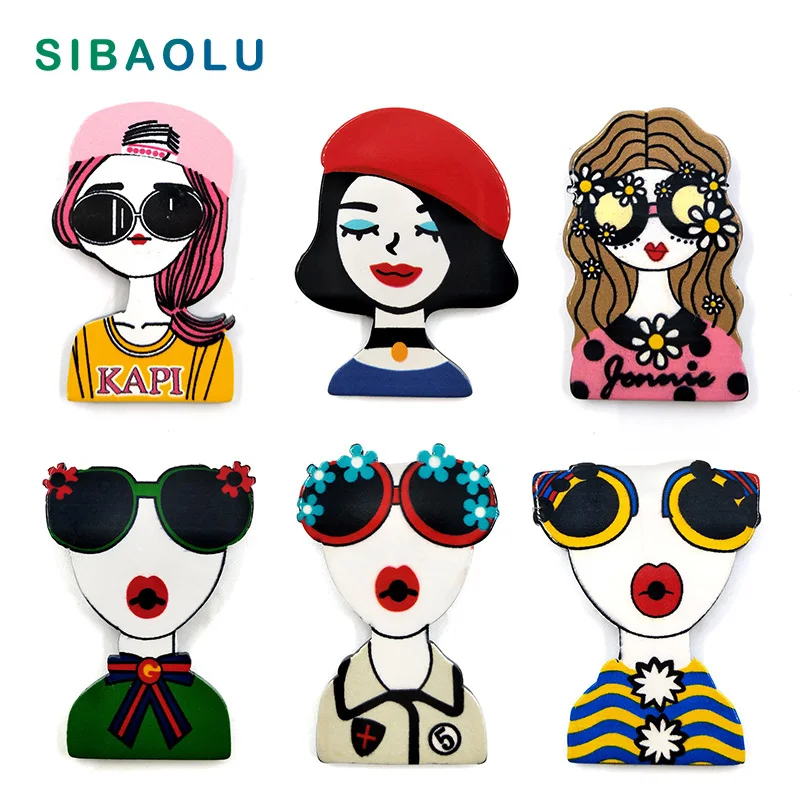 

6pcs Fashion Ladies Portrait fridge magnets Cartoon Beauty Girl whiteboard sticker Refrigerator Kid Message post Home Decoration