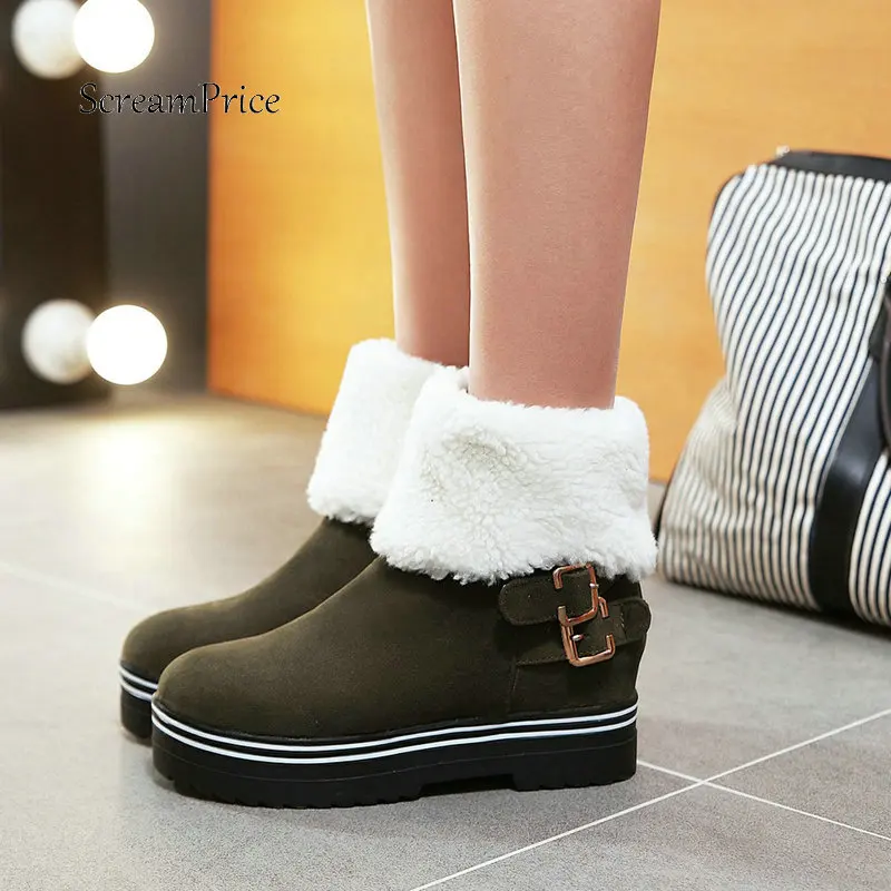 

Women Comfort Low Heel Warm Winter Snow Boots Fashion Side Zipper Ankle Boots Ladies Buckle Round Toe Shoes Black Pink