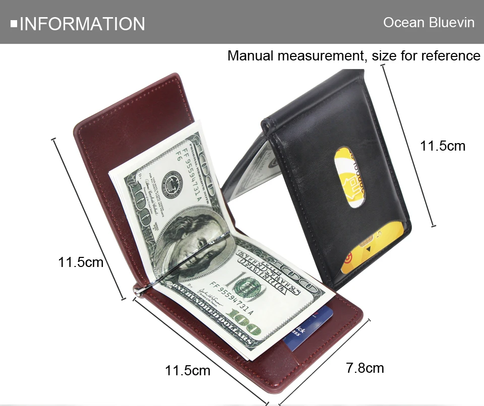 Океанский Bluevin иностранный портативный мужской кошелек с зажимами для денег, черный, коричневый, качественный, модный, мягкий, 2 складки, ID, кредитная карта, зажим для бит, Cateira