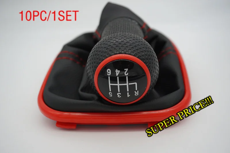 10PC12mm 6Speed Red Frame Gear Shift Knob Lever Shifter Gaiter Boot For Volkswagen VW Golf 4 IV