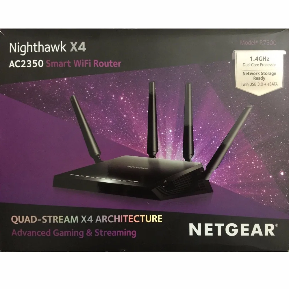 

Netgear Nighthawk X4 R7500 Quad-Stream AC2350 Smart Gigabit Wireless Router Wireless N Port Speed Gigabit Wired & Wireless