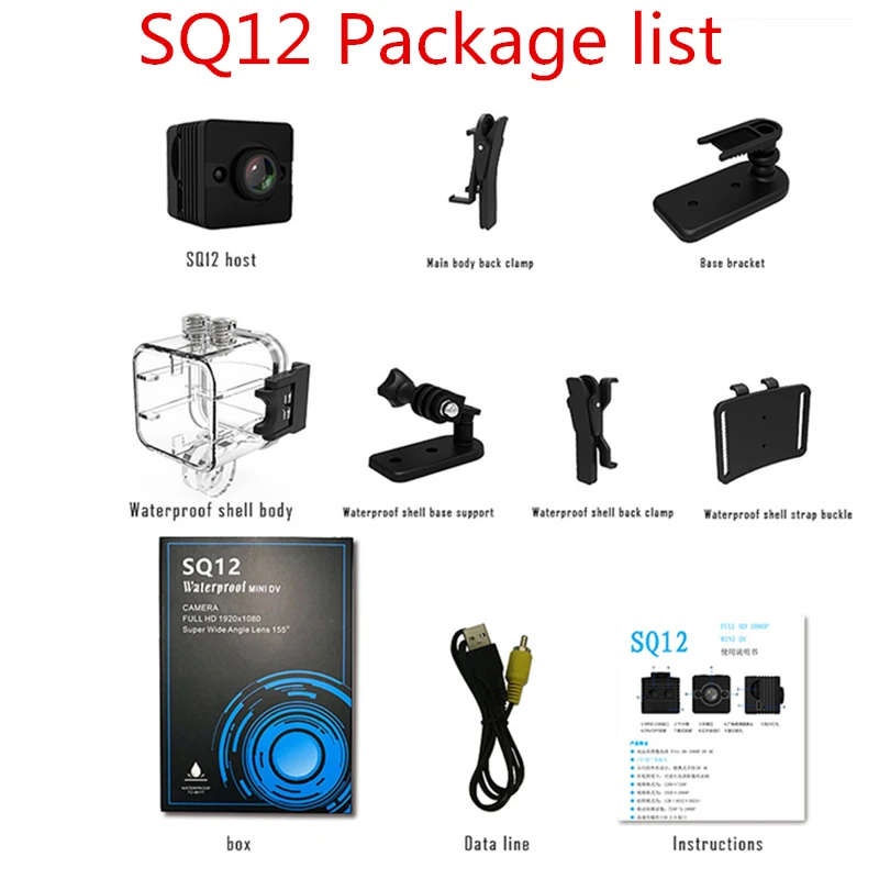 SQ12 Mini Camera with Shell HD 1080P Mini Camcorder Car DVR Motion DV Recorder Night Vision Video Micro Camera Mini cpy cam