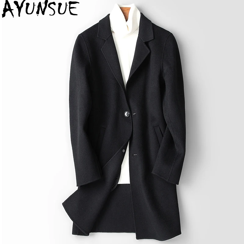 

AYUNSUE 100% Wool Coat Men Double-sided Korean Jacket Cashmere Long Coat Autumn Men's Jackets Plus Size Casaco Masculino KJ976