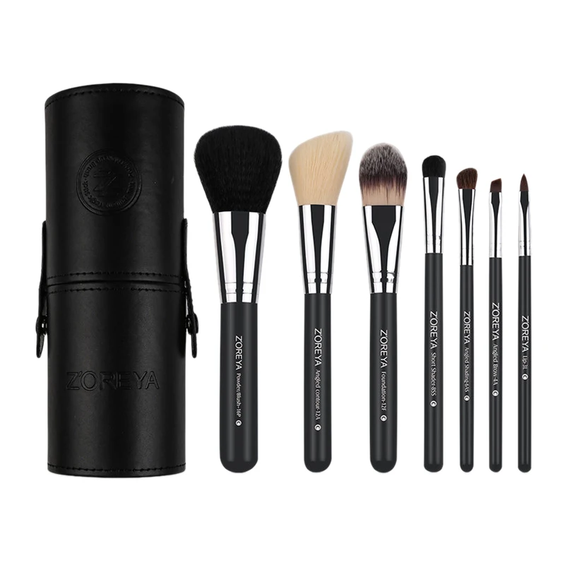 Zoreya Brand 7Pcs Black Natural Goat Hair Lip Professional Makeup Brushes Blush Powder Foundation Eye Shadow Makeup Tools