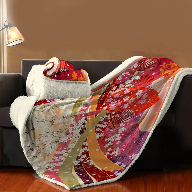 Japanese pattern Blanket on Beds Velvet Plush Throw Blanket for Kids