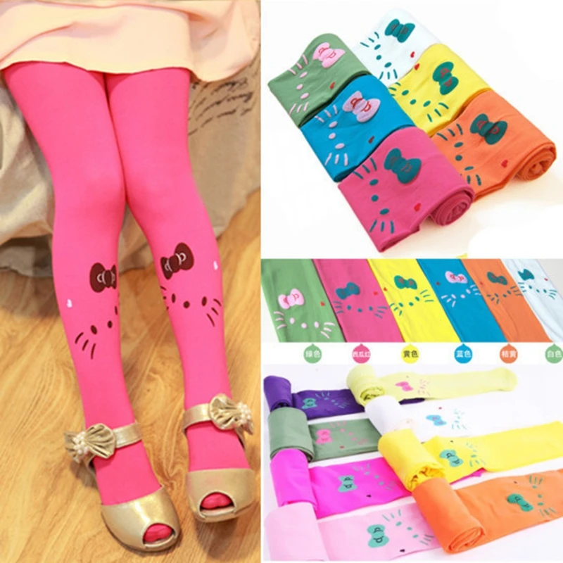 Детские цветные колготы для девочек, бархатный чулок с изображением кота, 9 стильных колготок ярких цветов для девочек, одежда для девочек