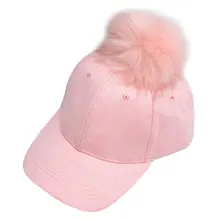Обувь для девочек Зима хип-хоп бейсбол кепки замша бархат блеск сплошной цвет с Пушистый Большой Помпон Мяч Регулируемая бейсбольная шапка
