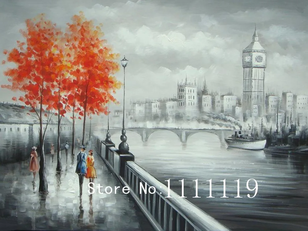 

Hand Painted Abstract Wall Artwork Black And White Streetscape Oil Painting On Canvas Oil Painting Canvas for Home Decoration