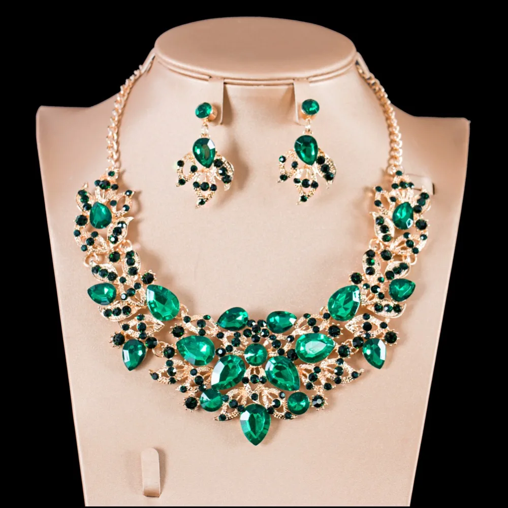 

LAN PALACE 2018 dubai jewery set for engagement necklace and earrings six colors free shipping