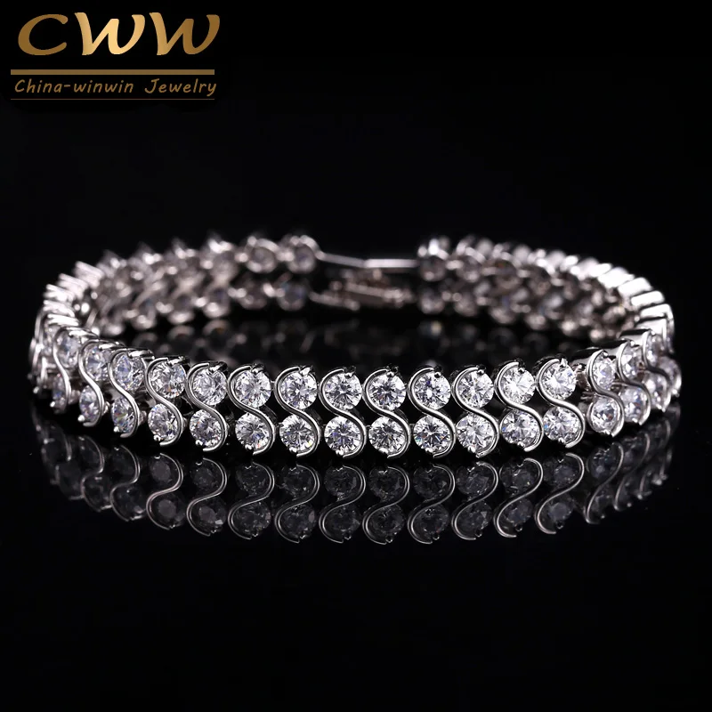 Cwwzircons Новое поступление года двойными рядами круглый Форма элегантный кубического циркония браслет для Для женщин Jewelry CB142