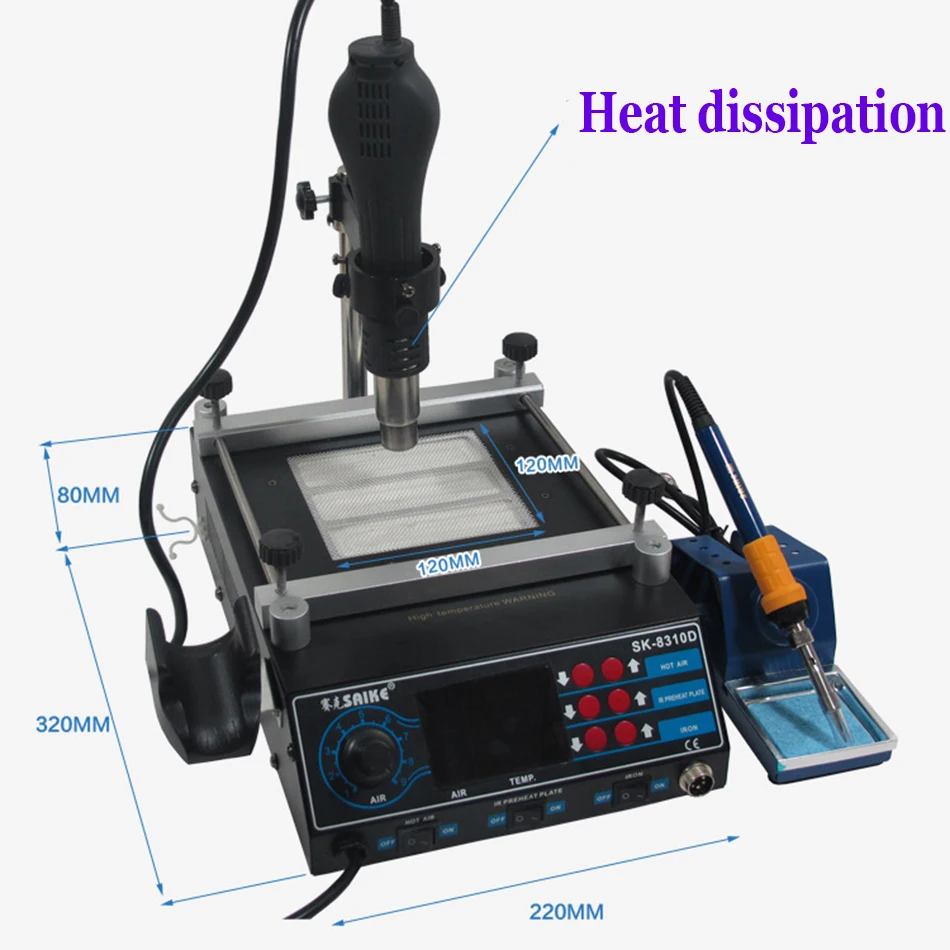SAIKE 909D + + высокомощный цифровой дисплей горячий воздушный пистолет сварочная станция источник питания три в одном 15 в 2a инструменты