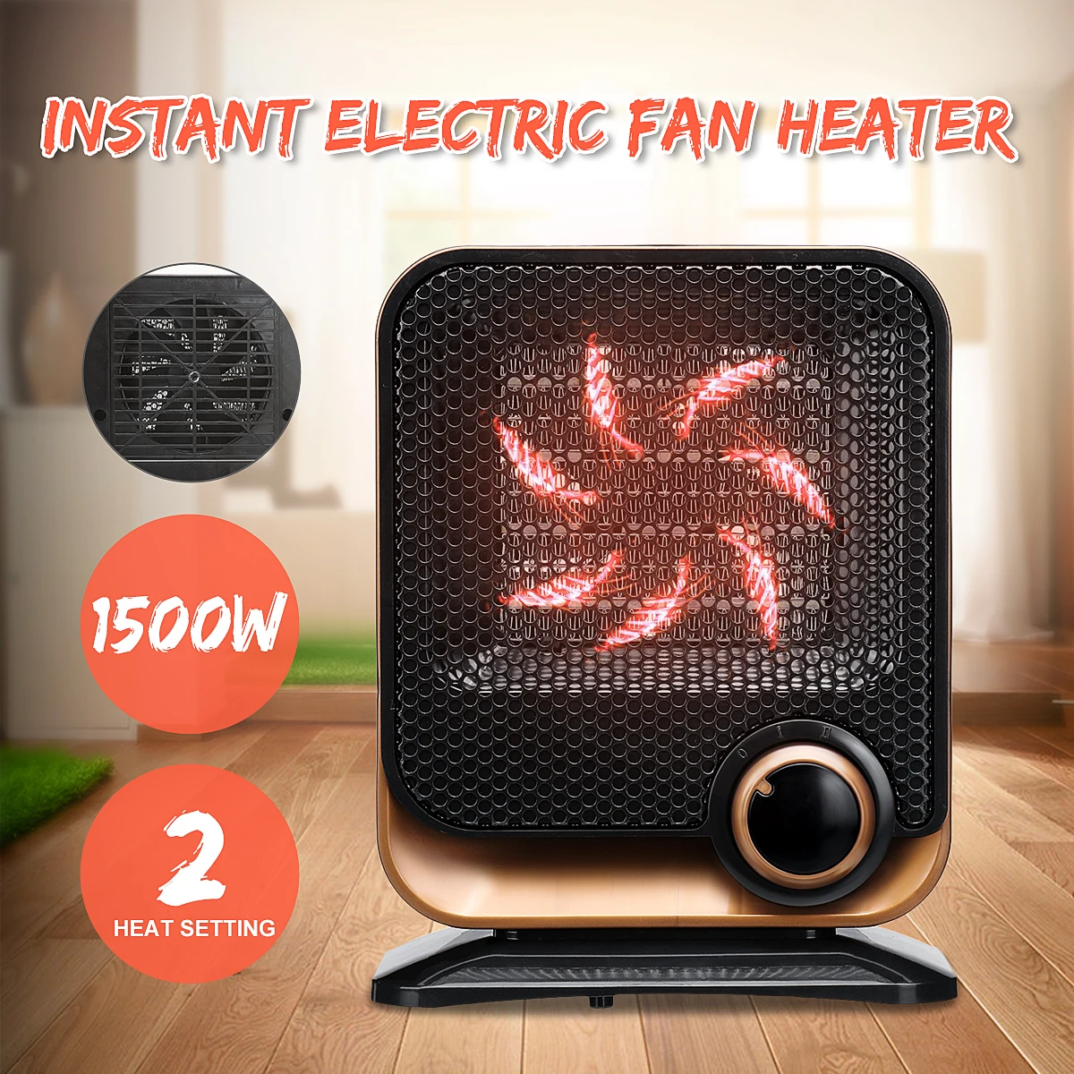 

Electric Fan Heater Low-noise 220V 1500W Adjustable Temperature Controller 3 Color Automatic Lightweight for House Office PTC