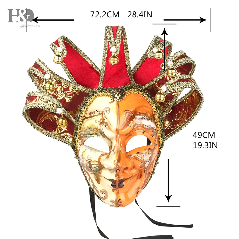 H& D ручная роспись вольто смолы музыка Венецианская маска Шут Маскарад стены маска карнавальный костюм Fanshaped маска Mardi Gras Декор