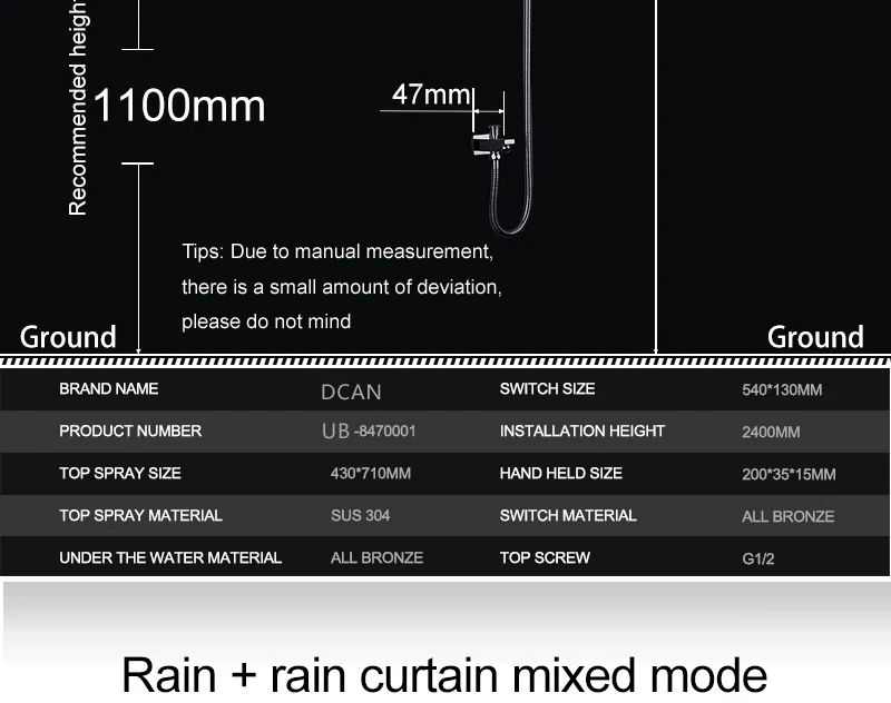 Bathroom Shower Set Accessories Faucet Panel Tap Thermostatic Mixer LED Ceiling Rainfall Shower jet System Led Mist Rain Shower (9)
