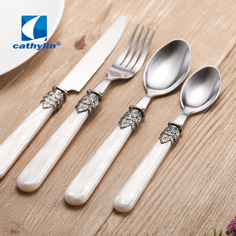 

CATHYLIN Flatware Sets 20-Piece Acrylic Handle Stainless Steel Dinnerware Set Restaurant Wedding Cutlery PL0015