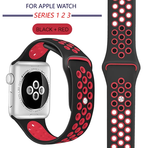 Гибкий дышащий силиконовый спортивный ремешок для apple watch серии 5 2 3 4 42 мм 38 мм ремешок для Nike+ apple watch 5 4 40 мм 44 мм - Цвет ремешка: Black Red