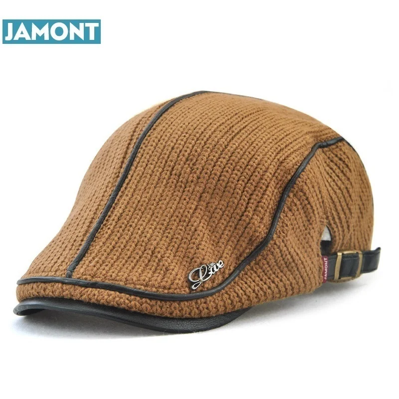 JAMONT High Quality English Style Winter Woolen Elderly Men Cap Thick Warm Beret Hat Classic Design Vintage Visor Cap Snapback 3