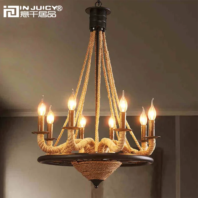 Vintage Retro Hemp Rope E14 Edison Metal Chandeliers Antique Vintage Retro Hemp Rope E14 Edison Metal Chandeliers Antique Droplight for Cafe Bar Dining Living Rooms - Vintage Retro Hemp Rope E14 Edison Metal Chandeliers Antique