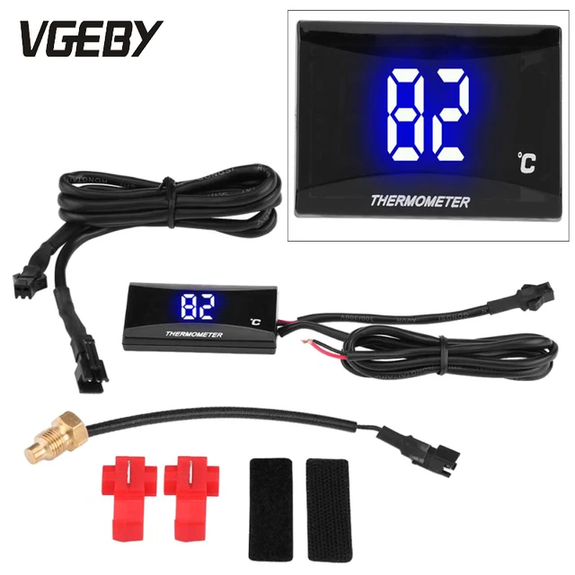 12V Motorcycle Digital Water Oil Thermometer Instrument Water Temperature Meter LED Display Gauge Blue Light