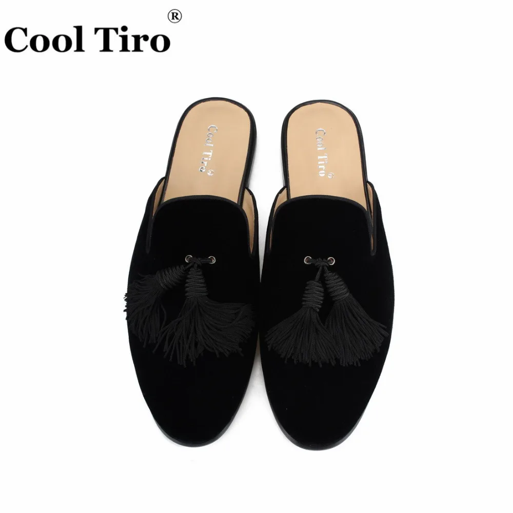 Cool Tiro/черный бархат Ленточки Шлёпанцы Мужские тапочки Slip-On Туфли без каблуков повседневная обувь из натуральной кожи ручной работы внутренних и наружных