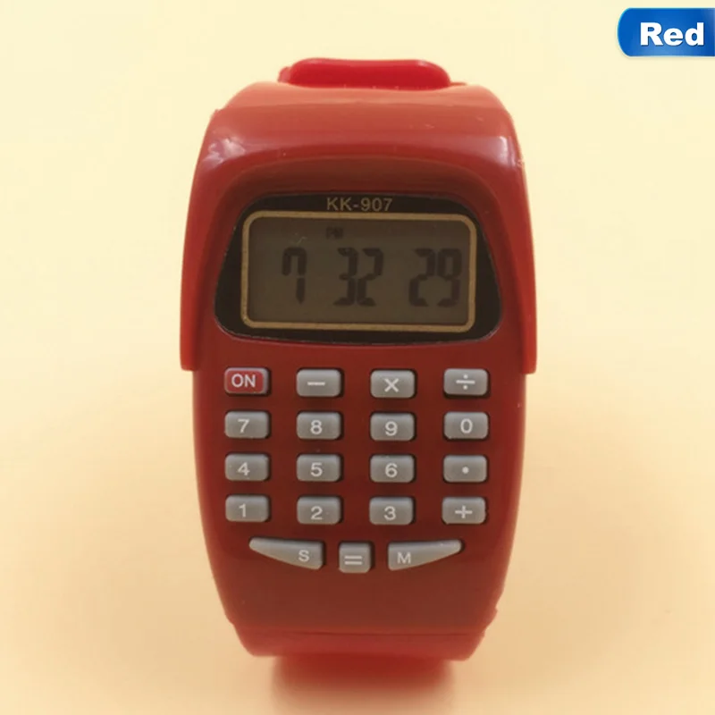Светодиодный калькулятор часы электронный цифровой хронограф компьютер Дети Мальчики Девочки Спортивная Резина наручные часы - Цвет: RD