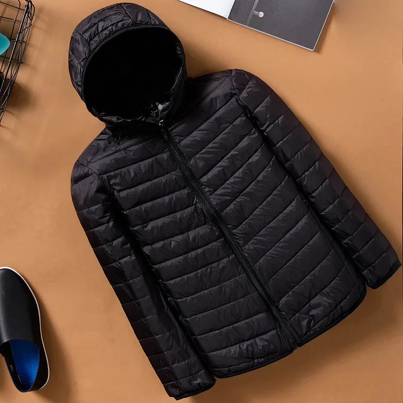Ультра-светильник, зимняя Модная брендовая мужская куртка на утином пуху с капюшоном, водонепроницаемая уличная куртка с перьями, Теплая мужская одежда - Цвет: Black