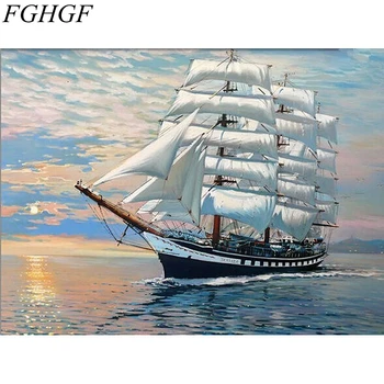 

FGHGF Frameless Romantic Boat Lover DIY Painting By Numbers Kits Acrylic Picture Home Decoration Hand Painted Oil
