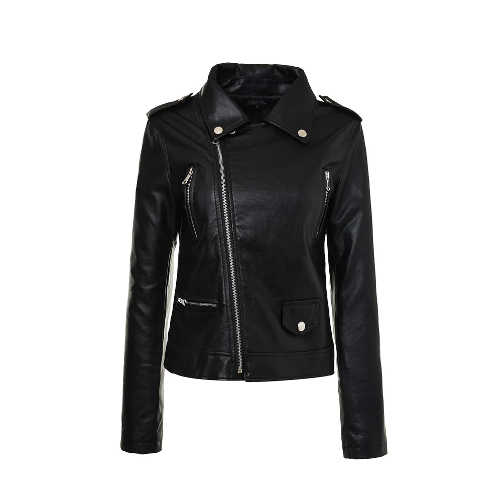Black White font b Women b font PU Leather Zipper font b Jacket b font Short