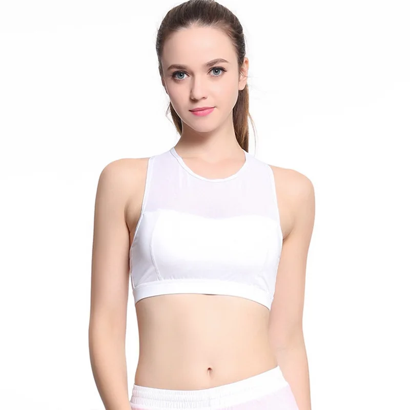Women s font b Sports b font Bra Push Up Patchwork Transparent Mesh Cross Strap Top