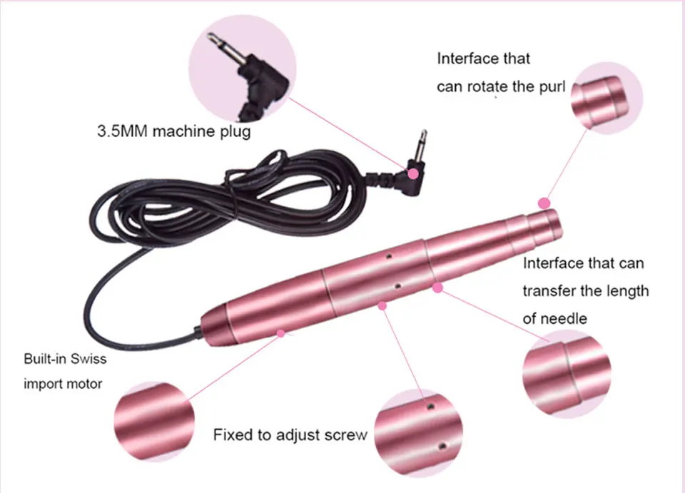 Новое поступление Роза Перманентный макияж машина ручка наборы со швейцарским мотором Перманентный макияж Татуировка блок питания для