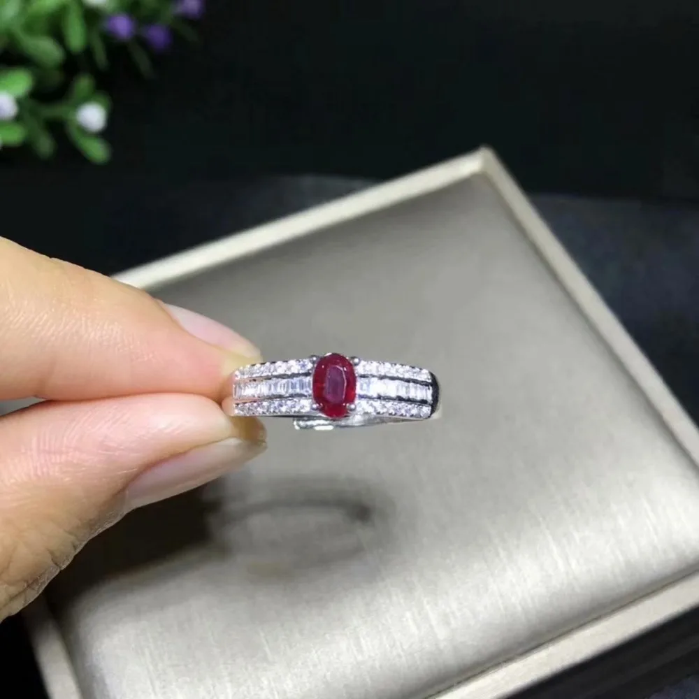 Natural ruby ring 4 * 6mm 925 sterling silver ring Engagement, marriage proposal ring. Ruby 